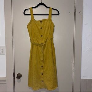 Yellow Button-Down Dress with Belt